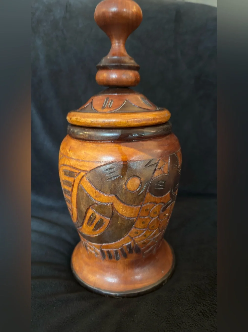 Handcrafted Wooden Decorative Jar in Warm Brown
